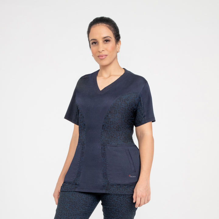 CopperActive™ Scrub Set: Women’s Cheetah V-neck Top & Cargo Pants