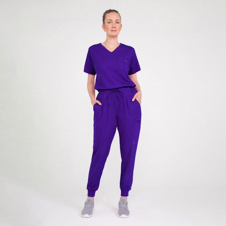 CopperActive™ Women’s Scrub Set Dark Purple V-neck Top & Jogger Pants