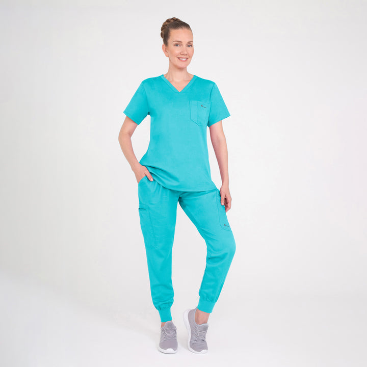 CopperActive™ Scrub Teal Set: Women’s V-neck Top & Jogger Pants