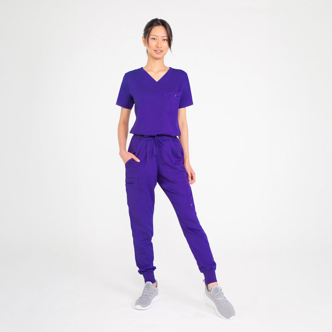 CopperActive™ Women’s Scrub Set Dark Purple V-neck Top & Jogger Pants
