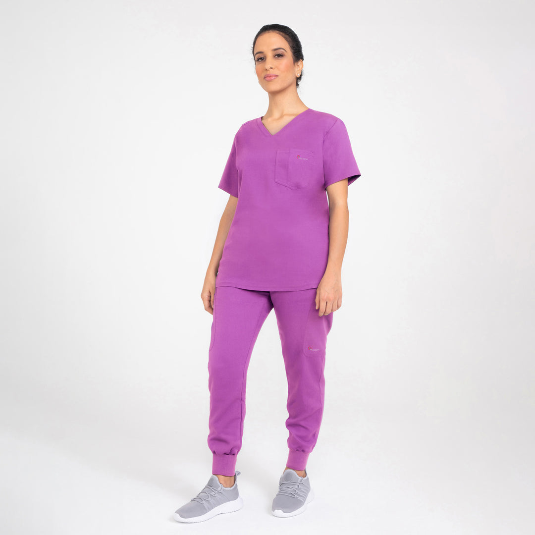 CopperActive™ Women's Scrub Set Plum Purple V-neck Top & Jogger Pants