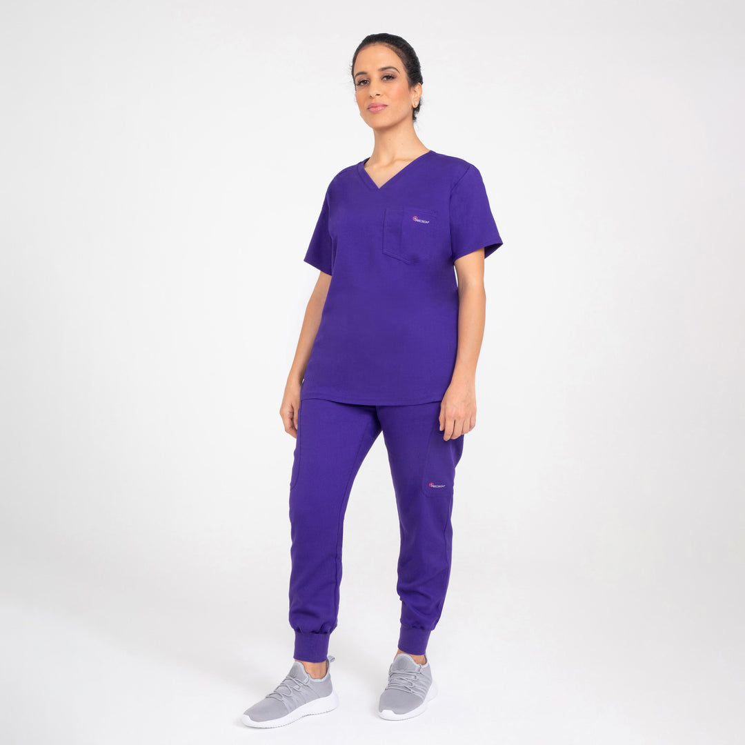 CopperActive™ Women’s Scrub Set Dark Purple V-neck Top & Jogger Pants