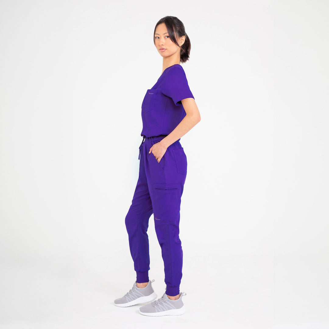 CopperActive™ Women’s Scrub Set Dark Purple V-neck Top & Jogger Pants