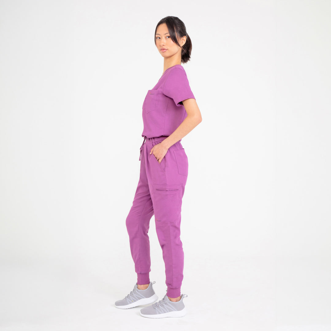 CopperActive™ Women's Scrub Set Plum Purple V-neck Top & Jogger Pants
