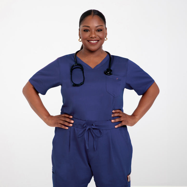 CopperActive™ Women’s Scrub Set Navy Blue V-neck Top & Jogger Pants