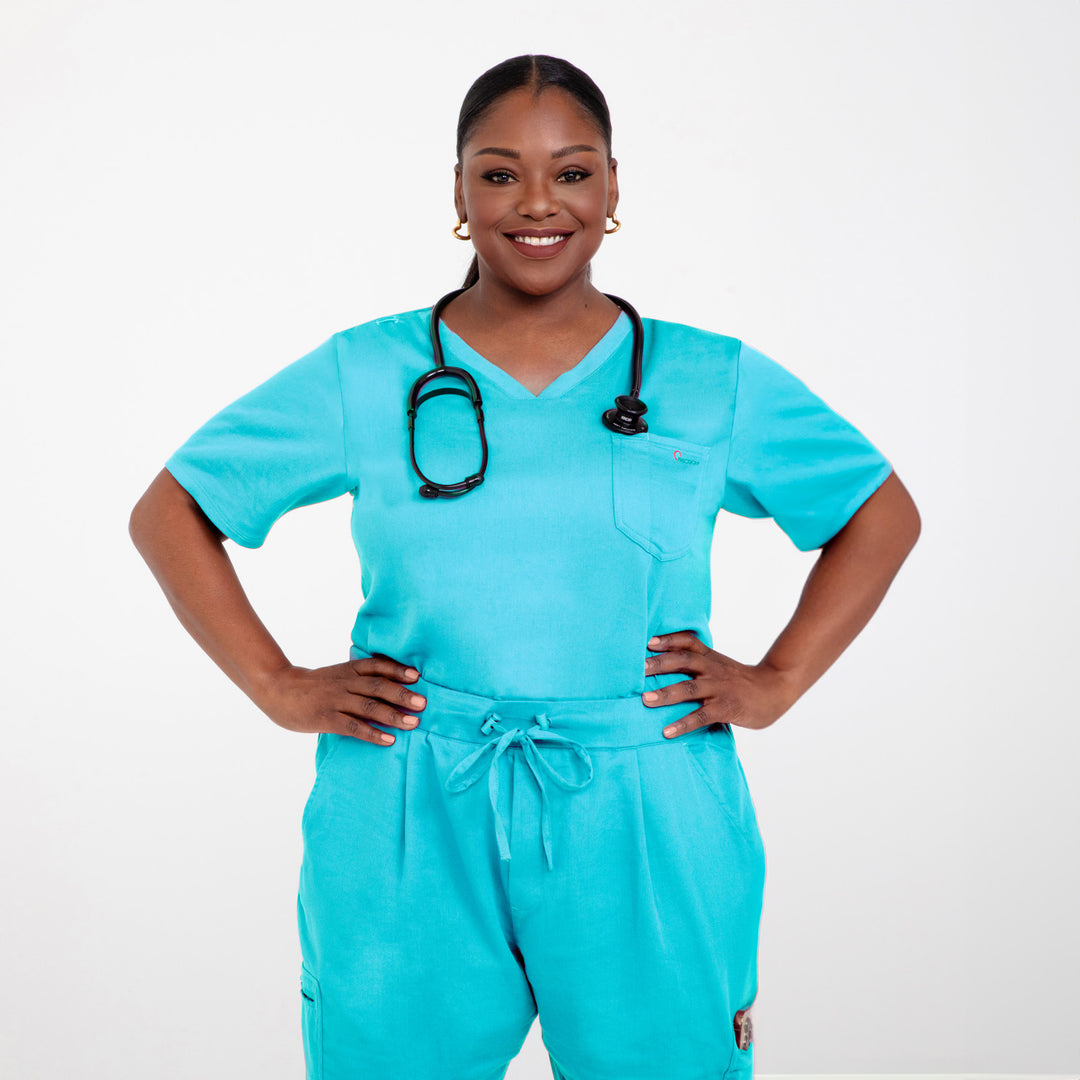 CopperActive™ Scrub Teal Set: Women’s V-neck Top & Jogger Pants