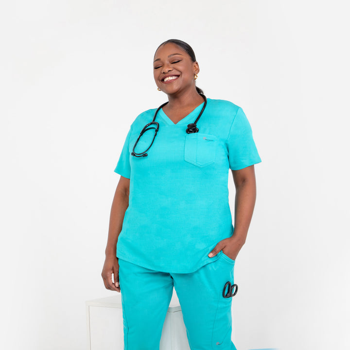 CopperActive™ Scrub Teal Set: Women’s V-neck Top & Jogger Pants