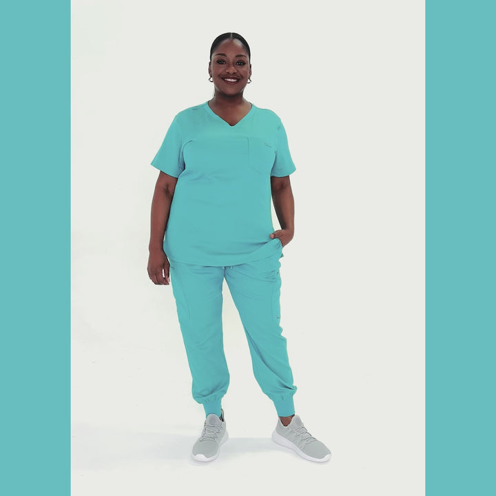 Antimicrobial Scrub Teal Set: Women’s V-neck Top & Jogger Pants